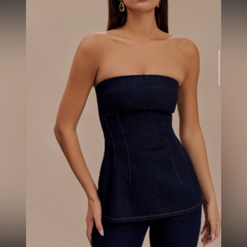 Meshki Madelyn Strapless Longline Denim Top